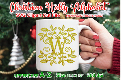 Christmas Holly Alphabet Monogram SVG Clipart Cut files