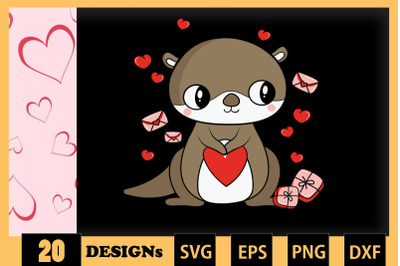 Cute Otter Animai Valentine SVG