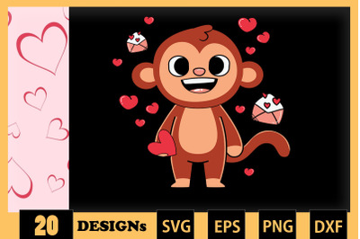 Cute Monkey Animai Valentine SVG