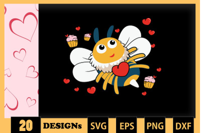 Cute Bee Animai Valentine SVG