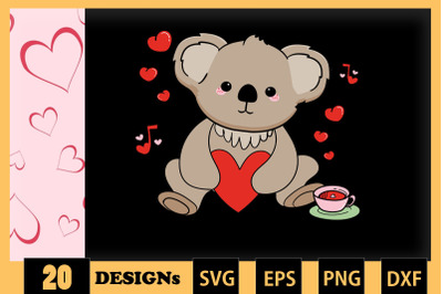 Cute Koala Animai Valentine SVG