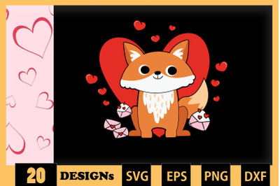 Cute Fox Animai Valentine SVG