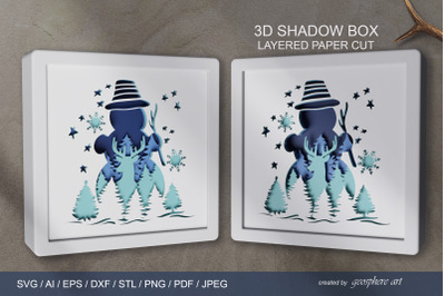 Christmas Snowman 3D Layered papercut SVG / Shadow box