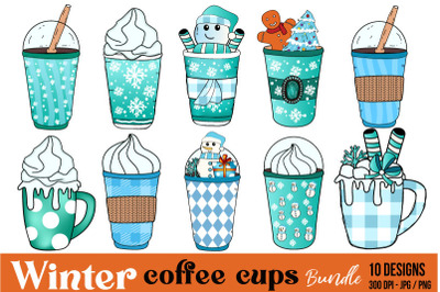winter coffee cups clipart bundle