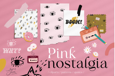 Pink nostalgia clipart &amp; patterns