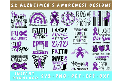 Alzheimer&#039;s Disease Awareness SVG Bundle, 22 Designs, Alzheimer&#039;s PNG