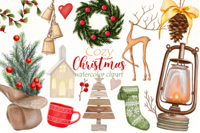 Watercolor Christmas clipart | Cozy Winter Holiday Clip art