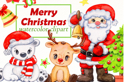 Christmas set watercolor clipart | Christmas animals Png.