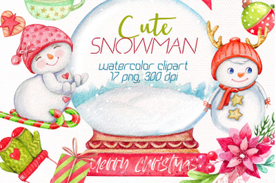 Christmas Snowman watercolor clipart | Winter Holiday Png.