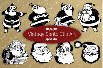 Vintage Black &amp; White Santa Clipart