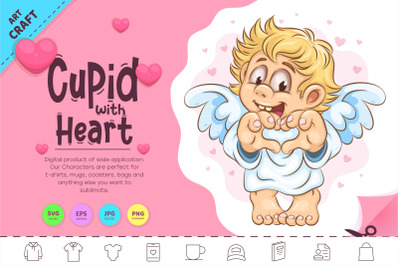 Cartoon Cupid with Heart. Clipart