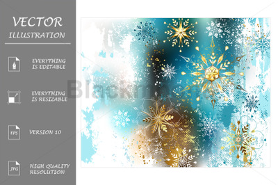 Blue background with Gold Snowflakes