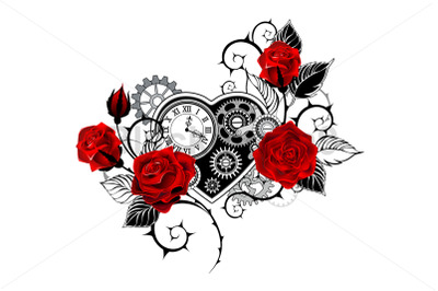 Mechanical Heart with Red Roses