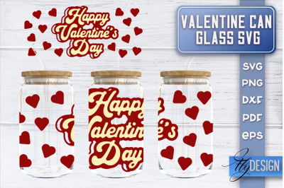 Valentines Day Glass Can Wrap SVG | 16 oz Libbey Glass Can Wrap SVG |