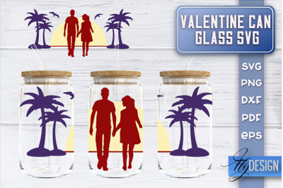 Valentines Day Glass Can Wrap SVG | 16 oz Libbey Glass Can Wrap SVG |