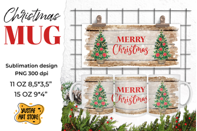 Rustic Christmas mug sublimation. Merry Christmas PNG design