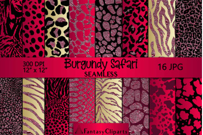 Burgundy Safari Animal Print Seamless Digital Paper