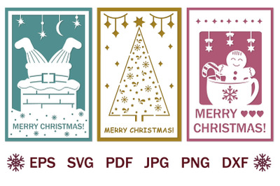 Bundle of papercut Christmas cards, svg holiday template