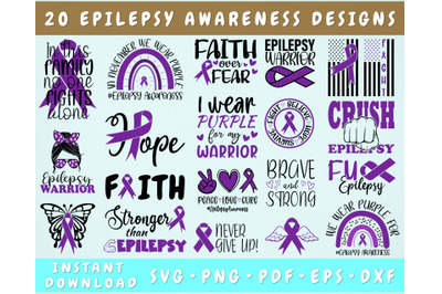 Epilepsy Awareness SVG Bundle, 20 Designs, Epilepsy Cricut Files