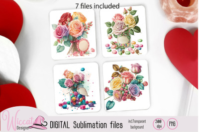 Watercolor Roses in a jar Valentine sublimation png file,