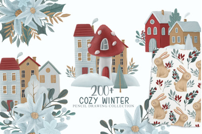 Cute Scandinavian winter clipart BUNDLE- 220 files