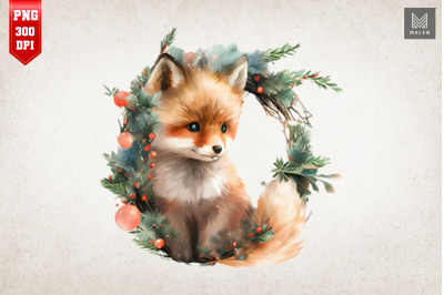 Cute Fox &amp; Spruce Branches Watercolor