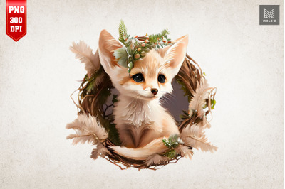 Fennec Fox And Spruce Branches