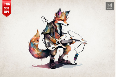 Watercolor Fox Playing Guitar