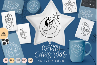 Merry Christmas Nativity Logo SVG