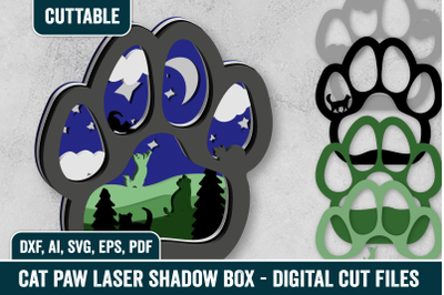 Cat Lover Laser File, Cat Paw, Light Shadow Box Laser Files