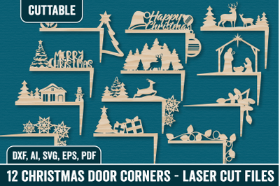 12 Christmas Door Corner Laser Cut Files, Christmas Cut Files