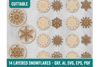 Snowflake Laser Cut Files, Snowflake 2 layer laser files