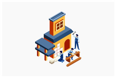 Isometric Build a House Vector Illustration