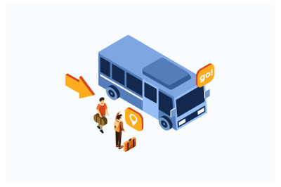 Isometric Bus Transportation Vector Illustration
