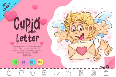 Cartoon Cupid with Letter. Clipart