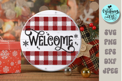 Welcome christmas round wood sign svg, Christmas Outdoor sign