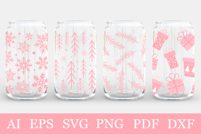 Christmas Can Glass. Christmas tree Can Glass SVG template