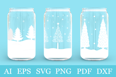 Christmas Can Glass Wrap. Christmas tree Can Glass template