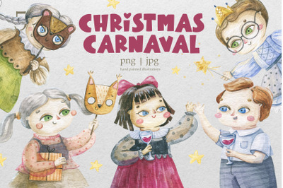 Christmas carnival children collection, baby watercolor