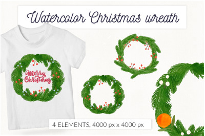 Watercolor Christmas Wreath PNG clipart