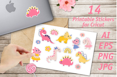 Dino girls &2F; Printable Stickers Cricut Design