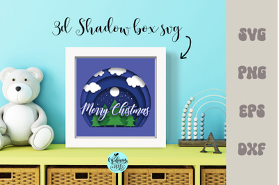 Merry christmas shadow box svg, christmas scene Shadow Box Svg