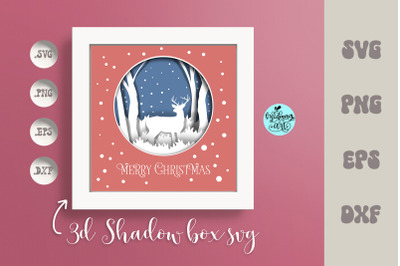 Merry christmas shadow box svg, christmas scene Shadow Box Svg