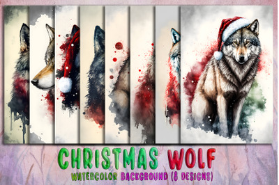 Christmas Wolf Watercolor Background Bundle