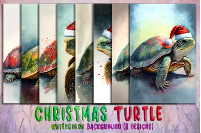 Christmas Turtle Watercolor Background Bundle