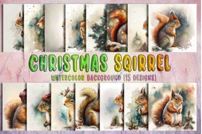 Christmas Squirrel Watercolor Background Bundle