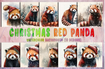 Christmas Red Panda Watercolor Background Bundle