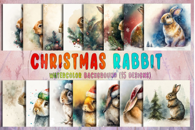 Christmas Rabbit Watercolor Background Bundle