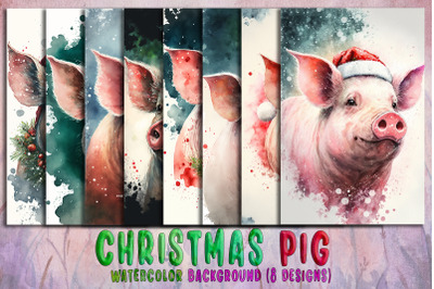 Christmas Pig Watercolor Background Bundle