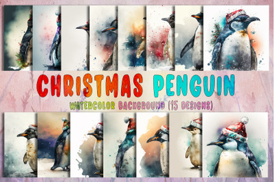 Christmas Penguin&nbsp;Watercolor Background Bundle